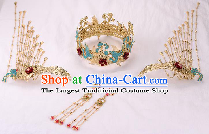 Chinese Ancient Tang Dynasty Princess Cloisonne Phoenix Coronet Hairpins Traditional Hanfu Court Hair Accessories for Women