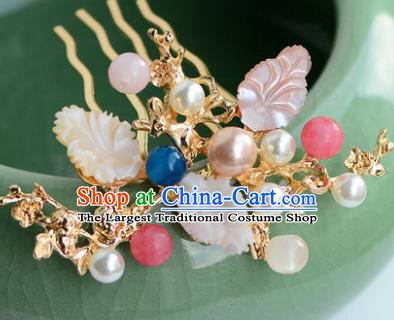 Chinese Ancient Ming Dynasty Princess Leaf Hair Comb Hairpins Traditional Hanfu Court Hair Accessories for Women