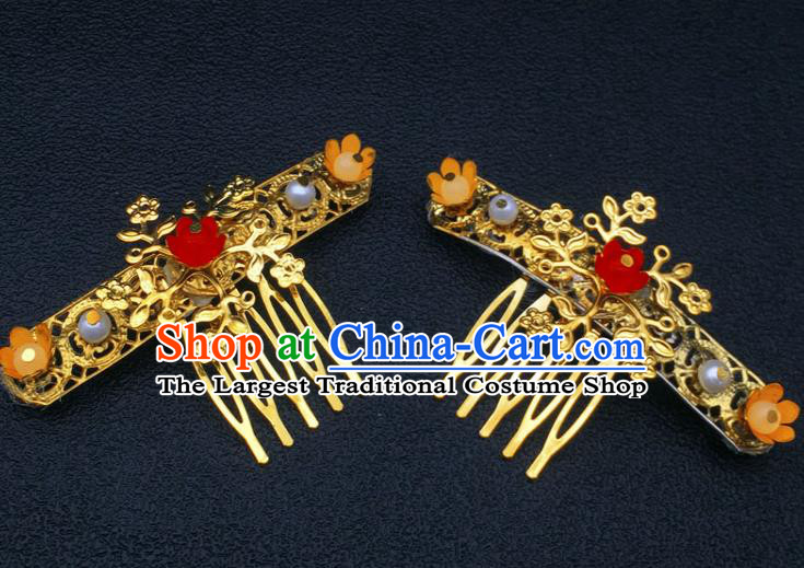 Chinese Ancient Ming Dynasty Princess Hair Combs Hairpins Traditional Hanfu Court Hair Accessories for Women