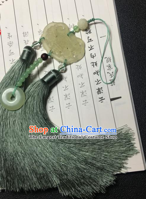 Traditional Chinese Hanfu Jade Longevity Lock Waist Accessories Ancient Swordsman Green Tassel Pendant