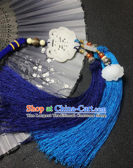 Traditional Chinese Hanfu White Jade Carving Waist Accessories Ancient Swordsman Tassel Pendant