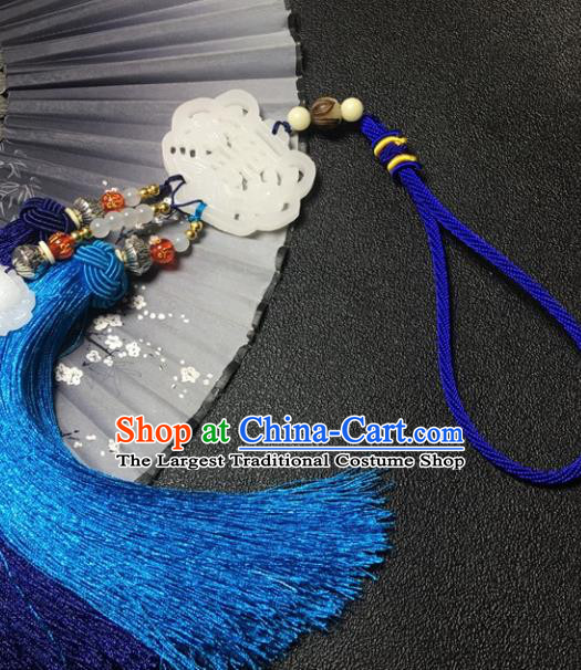 Traditional Chinese Hanfu White Jade Carving Waist Accessories Ancient Swordsman Tassel Pendant