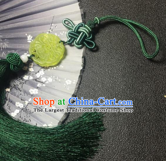 Traditional Chinese Hanfu Jade Carving Waist Accessories Ancient Swordsman Atrovirens Tassel Pendant