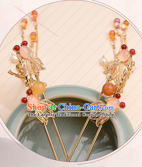 Chinese Ancient Tang Dynasty Princess Agate Goldfish Hairpins Traditional Hanfu Court Hair Accessories for Women