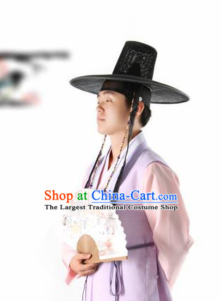 Traditional Korean Purple Hanbok Clothing Asian Korea Ancient Bridegroom Fashion Apparel Costume and Hat for Men
