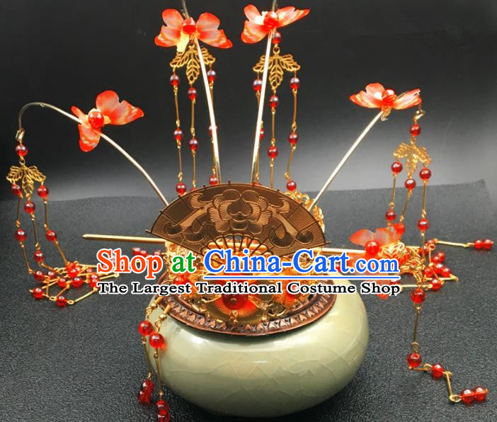Chinese Ancient Ming Dynasty Princess Tassel Hair Crown Hairpins Traditional Hanfu Court Hair Accessories for Women