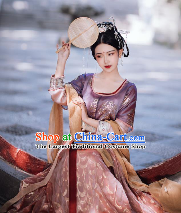 Traditional Chinese Tang Dynasty Palace Lady Replica Costumes Ancient Court Princess Purple Hanfu Dress for Women