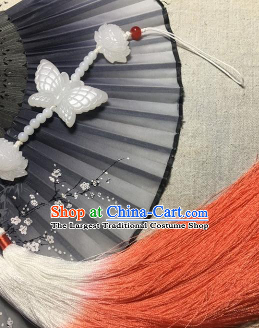 Traditional Chinese Hanfu Jade Carving Butterfly Lotus Waist Accessories Palace Orange Tassel Pendant Ancient Swordsman Brooch
