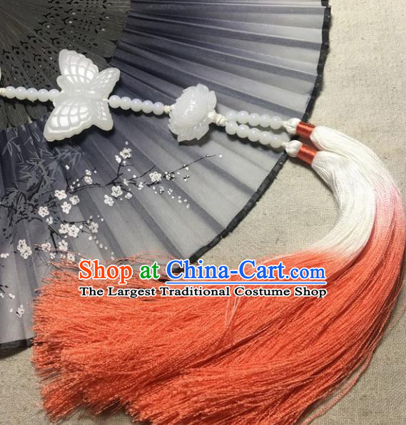 Traditional Chinese Hanfu Jade Carving Butterfly Lotus Waist Accessories Palace Orange Tassel Pendant Ancient Swordsman Brooch