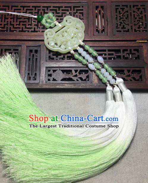 Traditional Chinese Hanfu Jade Carving Bat Waist Accessories Palace Green Tassel Pendant Ancient Swordsman Brooch