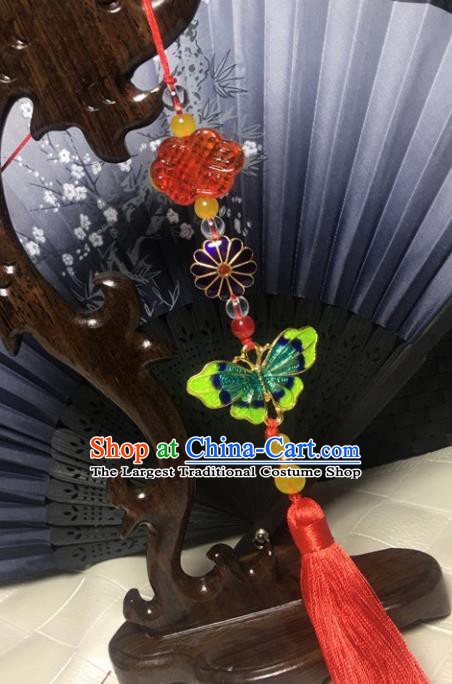 Chinese Traditional Handmade Cloisonne Butterfly Red Tassel Pendant Ancient Swordsman Waist Accessories