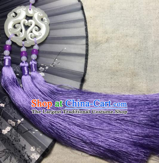 Traditional Chinese Hanfu Jade Carving Dragon Waist Accessories Palace Purple Tassel Pendant Ancient Swordsman Brooch