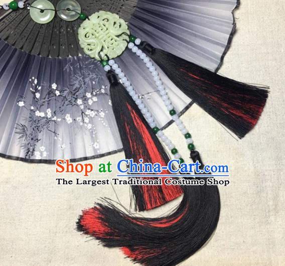 Traditional Chinese Hanfu Jade Carving Waist Accessories Palace White Beads Tassel Pendant Ancient Swordsman Brooch