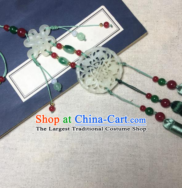 Traditional Chinese Hanfu Jade Carving Waist Accessories Palace Green Tassel Pendant Ancient Swordsman Brooch