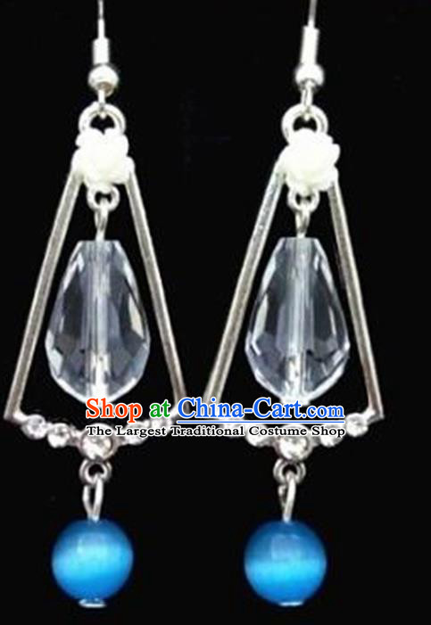 Chinese Traditional Hanfu Court Ear Accessories Ancient Princess Blue Stone Earrings for Women