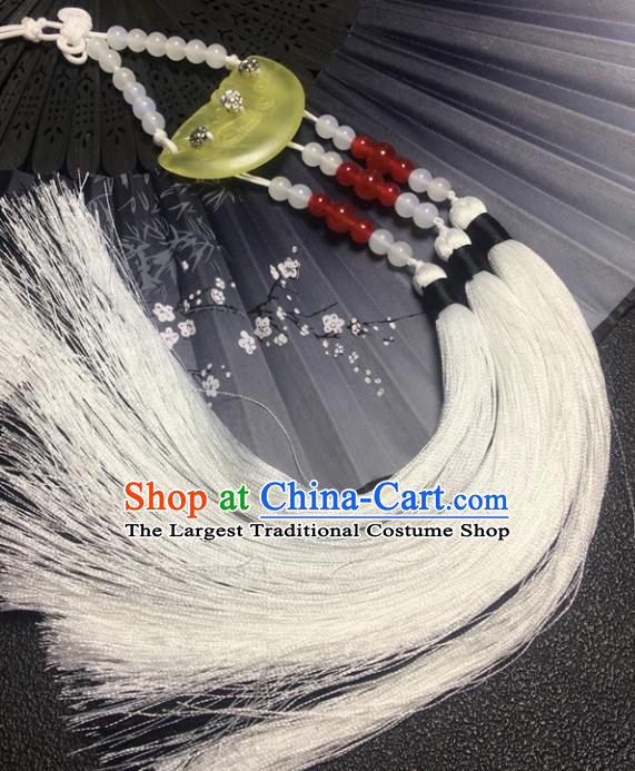 Traditional Chinese Hanfu Jade Carving Waist Accessories Palace White Tassel Pendant Ancient Swordsman Brooch