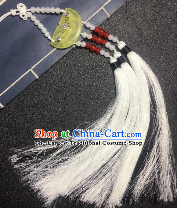 Traditional Chinese Hanfu Jade Carving Waist Accessories Palace White Tassel Pendant Ancient Swordsman Brooch