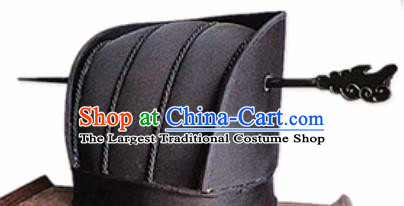 Chinese Traditional Handmade Qin Dynasty Minister Black Hat Ancient Drama Headwear for Men