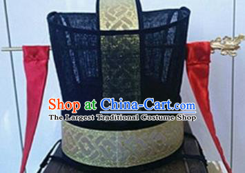 Chinese Traditional Handmade Qin Dynasty Prime Minister Black Hat Ancient Drama Chancellor Headwear for Men