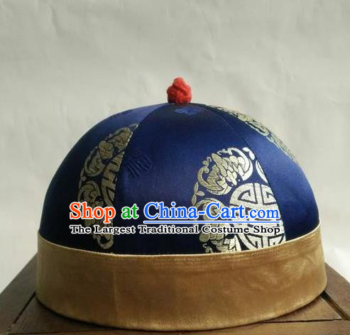 Chinese Traditional Handmade Qing Dynasty Prince Navy Hat Ancient Drama Nobility Childe Headwear for Men