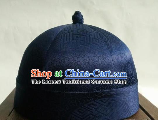 Chinese Traditional Handmade Qing Dynasty Prince Deep Blue Hat Ancient Drama Nobility Childe Headwear for Men