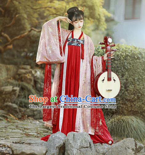 Traditional Chinese Tang Dynasty Palace Replica Costumes Ancient Court Princess Red Hanfu Dress for Women