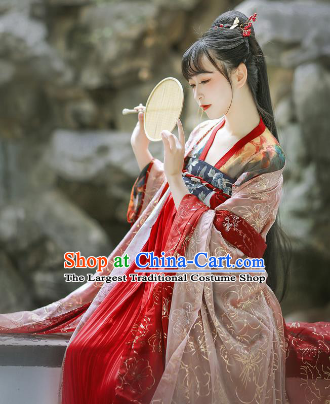 Traditional Chinese Tang Dynasty Palace Replica Costumes Ancient Court Princess Red Hanfu Dress for Women