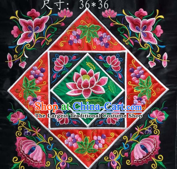 Chinese Traditional National Embroidered Lotus Black Applique Dress Patch Embroidery Cloth Accessories