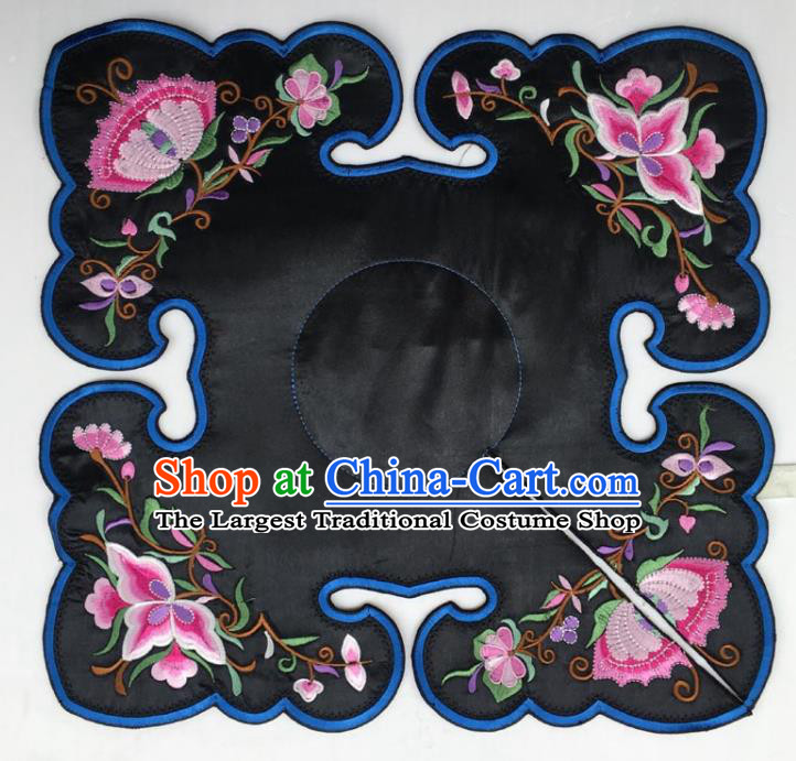 Chinese Traditional Embroidery Flowers Black Shoulder Accessories National Embroidered Cloud Patch