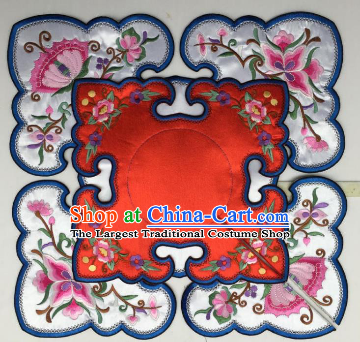 Chinese Traditional Embroidery Flowers Red and White Shoulder Accessories National Embroidered Cloud Patch