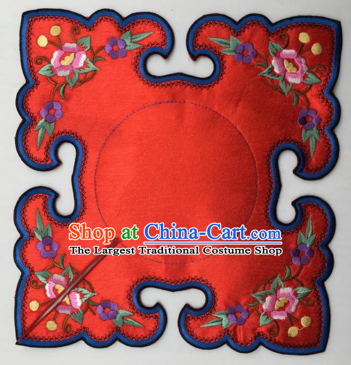 Chinese Traditional Embroidery Peony Red Shoulder Accessories National Embroidered Cloud Patch