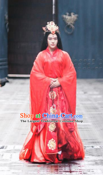 Chinese Drama Ancient Princess Costumes Jia Feng Xu Huang Traditional Han Dynasty Court Lady Red Hanfu Dress for Women