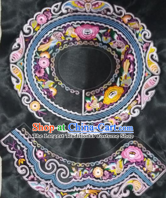 Chinese Traditional Embroidered Peony Birds Black Applique National Dress Patch Embroidery Cloth Accessories