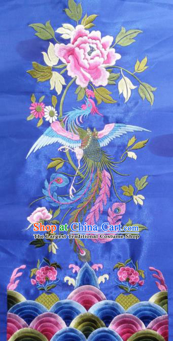 Chinese Traditional Embroidered Phoenix Peony Royalblue Applique National Dress Patch Embroidery Cloth Accessories
