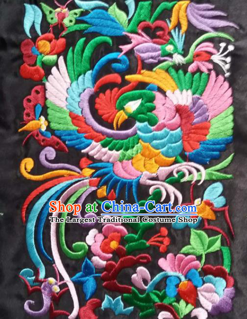 Chinese Traditional Embroidered Bird Black Applique National Dress Patch Embroidery Cloth Accessories