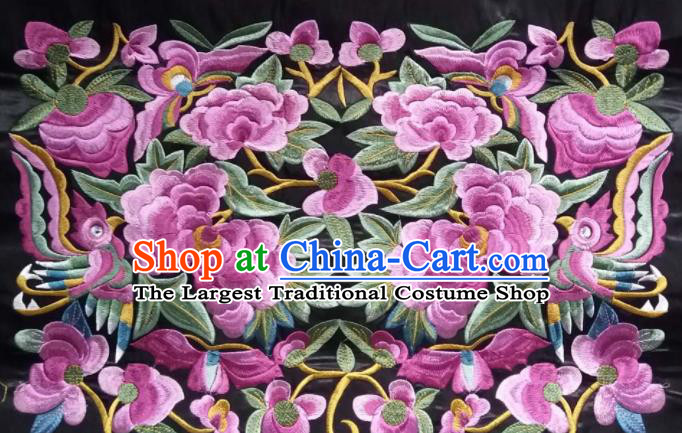 Chinese Traditional Embroidered Purple Peony Birds Applique National Dress Patch Embroidery Cloth Accessories