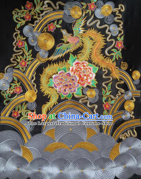 Chinese Traditional Embroidered Peony Phoenix Black Applique National Dress Patch Embroidery Cloth Accessories