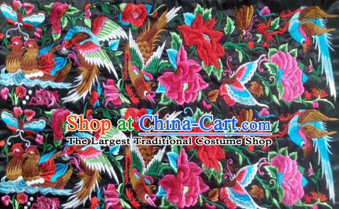 Chinese Traditional Embroidered Mandarin Duck Lotus Black Applique National Dress Patch Embroidery Cloth Accessories