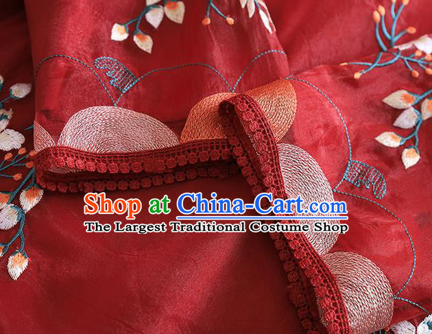 Chinese Traditional Tang Suit Embroidered Chrysanthemum Dark Red Shirt National Costume Qipao Upper Outer Garment for Women