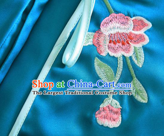 Chinese Traditional Tang Suit Embroidered Blue Brocade Cheongsam National Costume Qipao Dress for Women
