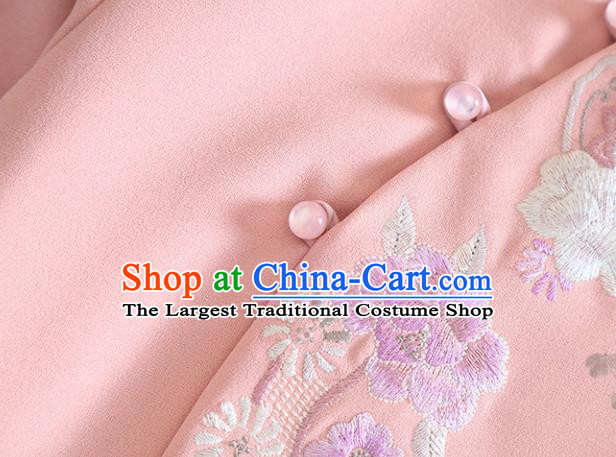 Chinese Traditional Tang Suit Embroidered Pink Cheongsam National Costume Qipao Dress for Women