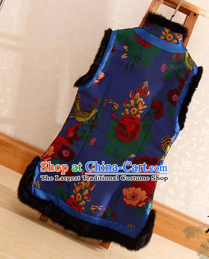 Chinese Traditional Embroidered Blue Vest National Dress Embroidery Waistcoat for Women