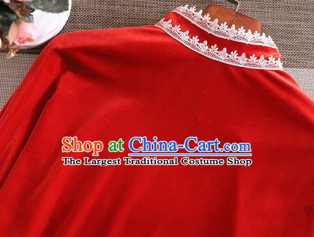 Chinese Traditional Red Velvet Blouse National Costume Qipao Upper Outer Garment for Women