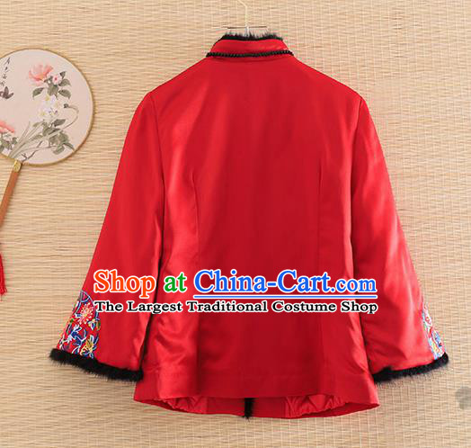 Chinese Traditional Embroidered Peony Red Jacket National Costume Qipao Upper Outer Garment for Women