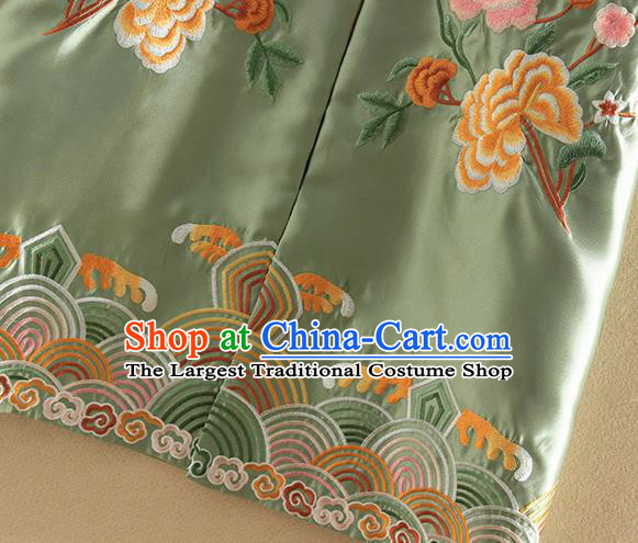 Chinese Traditional Tang Suit Embroidered Peony Crane Green Dust Coat National Costume Qipao Outer Garment for Women