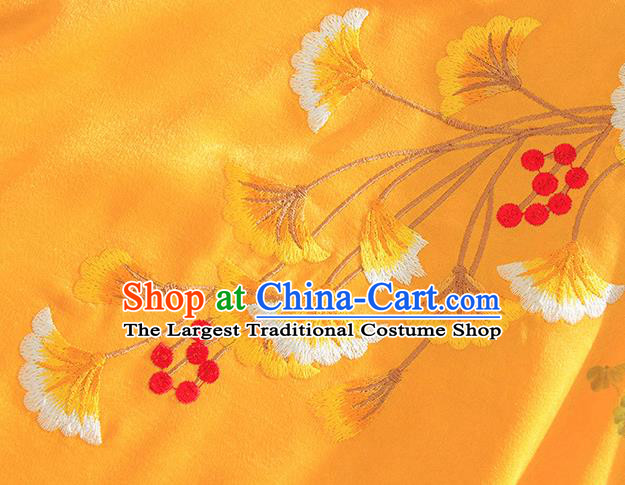 Chinese Traditional Tang Suit Embroidered Ginkgo Leaf Yellow Shirt National Costume Qipao Upper Outer Garment for Women