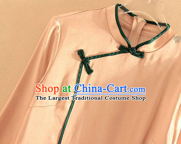 Chinese Traditional Tang Suit Embroidered Khaki Cheongsam National Costume Qipao Dress for Women