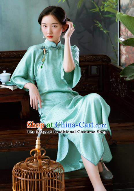 Traditional Chinese National Green Silk Qipao Dress Tang Suit Cheongsam Costume for Women