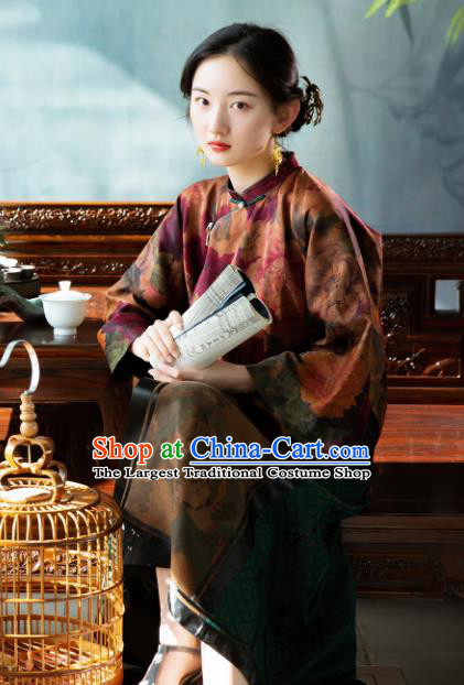 Chinese Traditional Tang Suit Blouse National Costume Republic of China Qipao Upper Outer Garment for Women