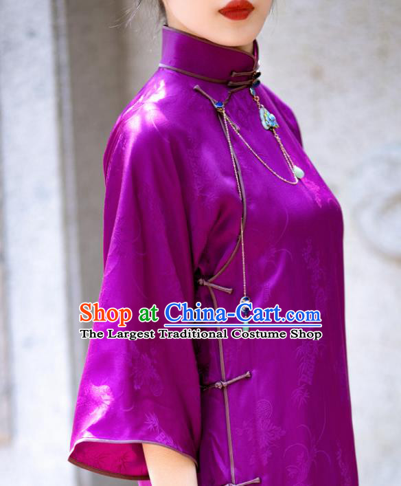 Traditional Chinese National Purple Silk Qipao Dress Tang Suit Cheongsam Costume for Women